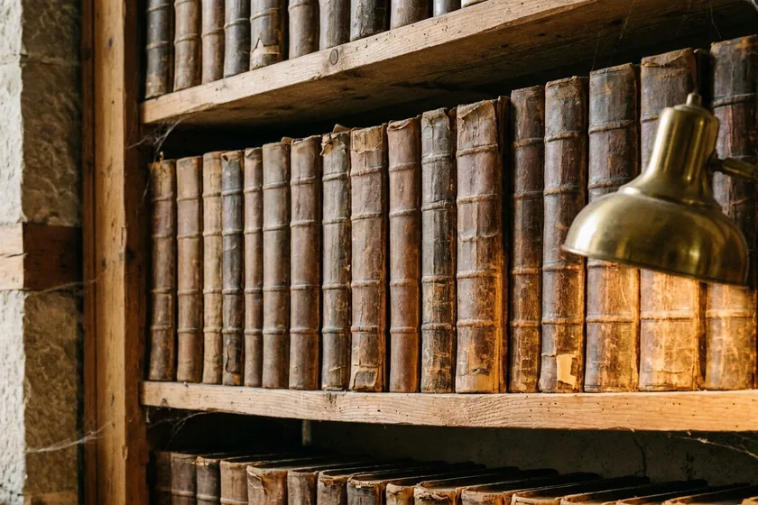 Alte Grundbuchbände im Archivregal